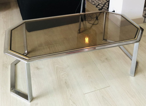 Table Basse Octogonale En Chrome Et En Laiton