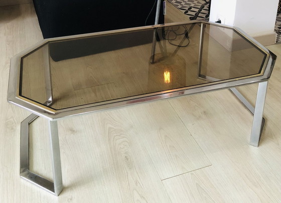 Image 1 of Table Basse Octogonale En Chrome Et En Laiton