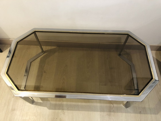 Image 1 of Table Basse Octogonale En Chrome Et En Laiton