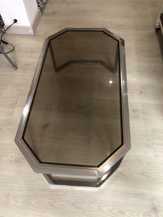 Image 1 of Table Basse Octogonale En Chrome Et En Laiton