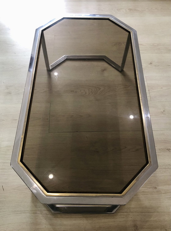 Image 1 of Table Basse Octogonale En Chrome Et En Laiton