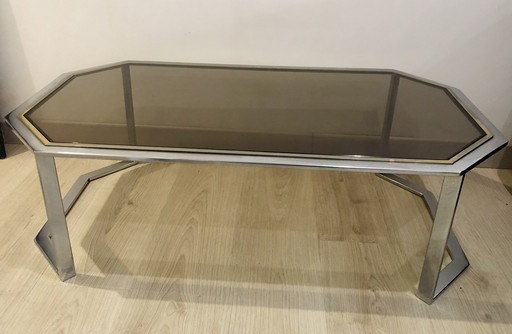 Table Basse Octogonale En Chrome Et En Laiton