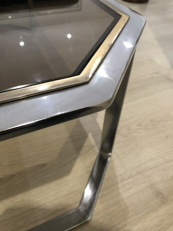 Image 1 of Table Basse Octogonale En Chrome Et En Laiton