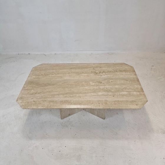 Image 1 of Table basse vintage italienne en travertin, 1980