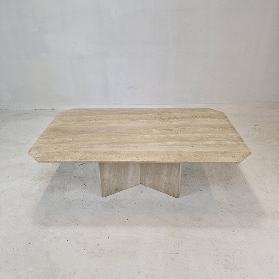 Image 1 of Table basse vintage italienne en travertin, 1980