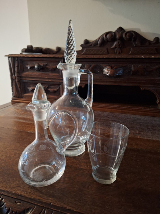 2X Carafes Vintage en verre, verre inclus