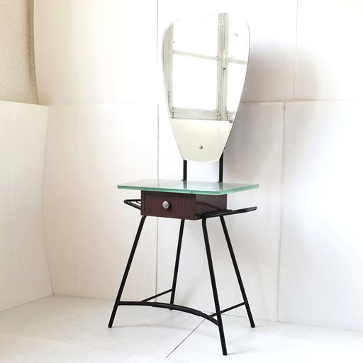 Coiffeuse vintage française en acier et formica, 1950