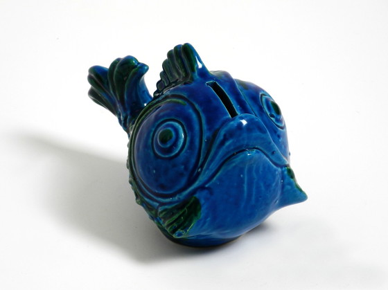 Image 1 of Magnifique tirelire en céramique Rimini bleu poisson des années 1960 par Aldo Londi pour Bitossi Italie