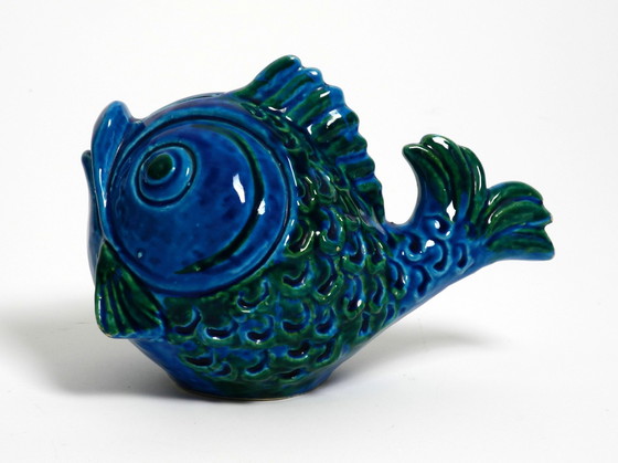 Image 1 of Magnifique tirelire en céramique Rimini bleu poisson des années 1960 par Aldo Londi pour Bitossi Italie