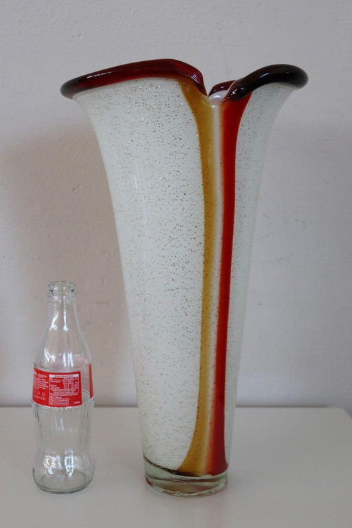Grand vase italien vintage en verre d'art de Murano