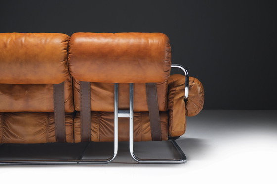 Image 1 of Canapé vintage Tucroma en cuir cagnac par Guido Faleschini pour I4 Mariani Italie.