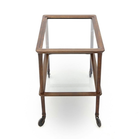 Image 1 of Chariot vintage en bois avec étagères en verre, années 1950