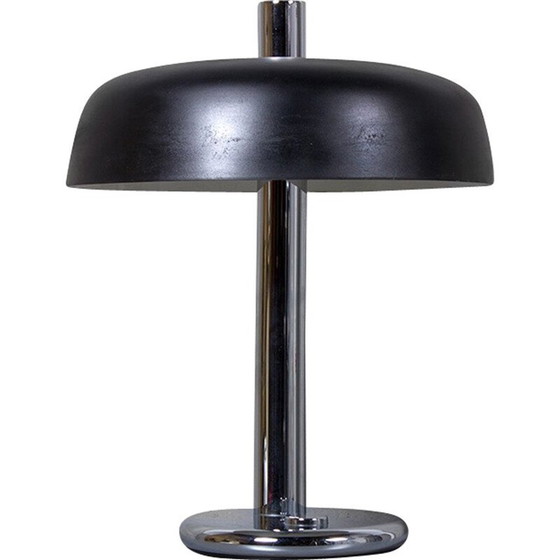 Image 1 of Lampe de table vintage en métal brossé noir et chrome par Egon Hillebrand, Allemagne 1970