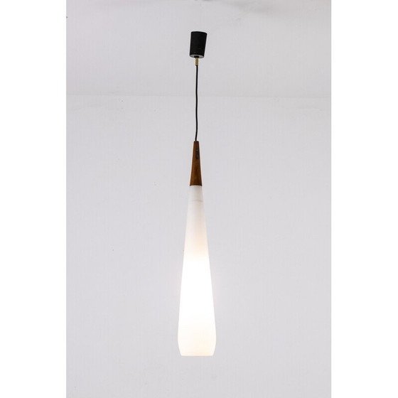 Image 1 of Lampe suspendue vintage en opaline et teck, 1970