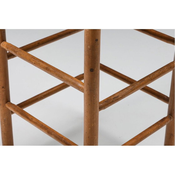 Image 1 of Tabouret de bar vintage en bois et cuir, France 1950s