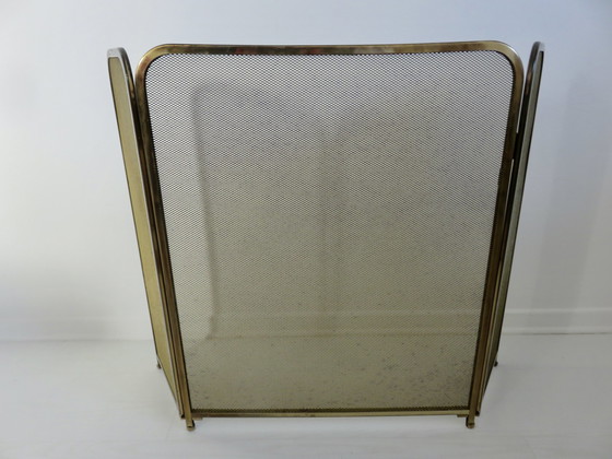 Image 1 of Grand Pare Feu, Pare Étincelles De Cheminée 100% Laiton, 1970