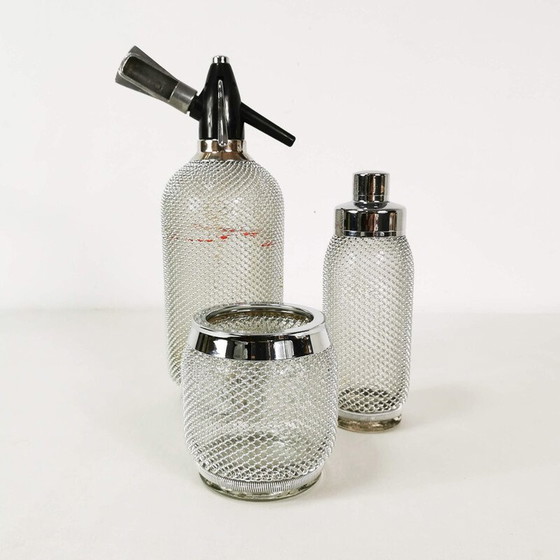 Image 1 of Set de barman vintage Merkuria en verre épais et métal chromé, Tchécoslovaquie 1970
