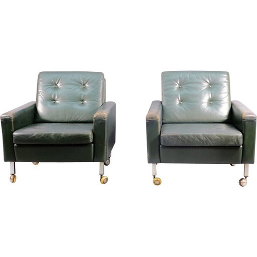 Paire de fauteuils vintage en cuir aniline, Allemagne 1969