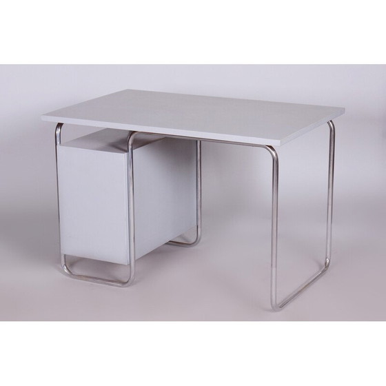 Image 1 of Bureau vintage avec chaise en bois laqué et acier chromé par Hynek Gottwald, République tchèque, années 1930