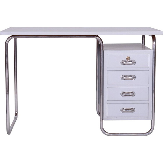 Image 1 of Bureau vintage avec chaise en bois laqué et acier chromé par Hynek Gottwald, République tchèque, années 1930