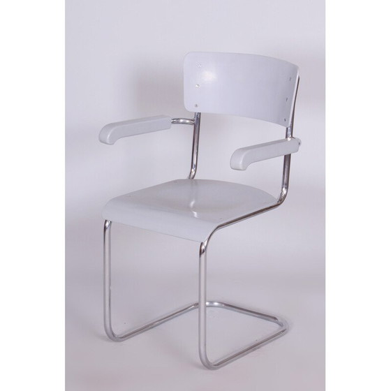 Image 1 of Bureau vintage avec chaise en bois laqué et acier chromé par Hynek Gottwald, République tchèque, années 1930