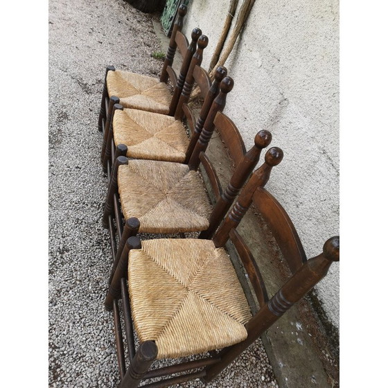 Image 1 of Ensemble de 4 chaises vintage en chêne massif et paille