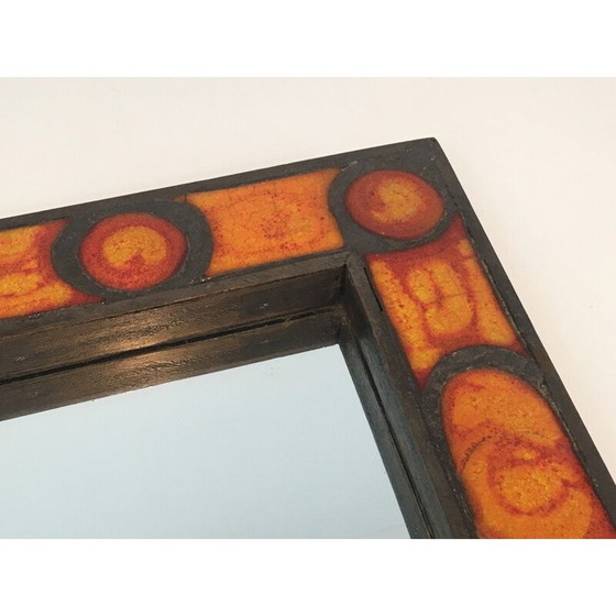 Image 1 of Miroir vintage en céramique dans les tons orangés, 1970