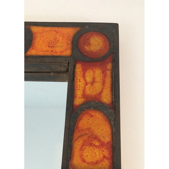 Image 1 of Miroir vintage en céramique dans les tons orangés, 1970