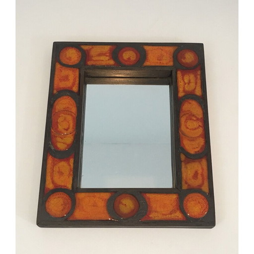 Miroir vintage en céramique dans les tons orangés, 1970