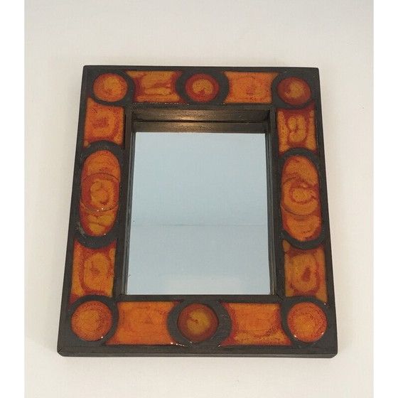 Image 1 of Miroir vintage en céramique dans les tons orangés, 1970