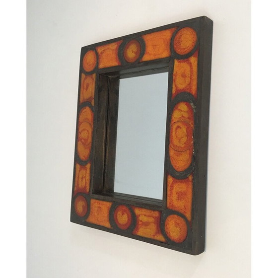 Image 1 of Miroir vintage en céramique dans les tons orangés, 1970