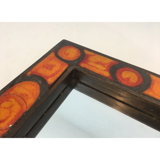 Image 1 of Miroir vintage en céramique dans les tons orangés, 1970