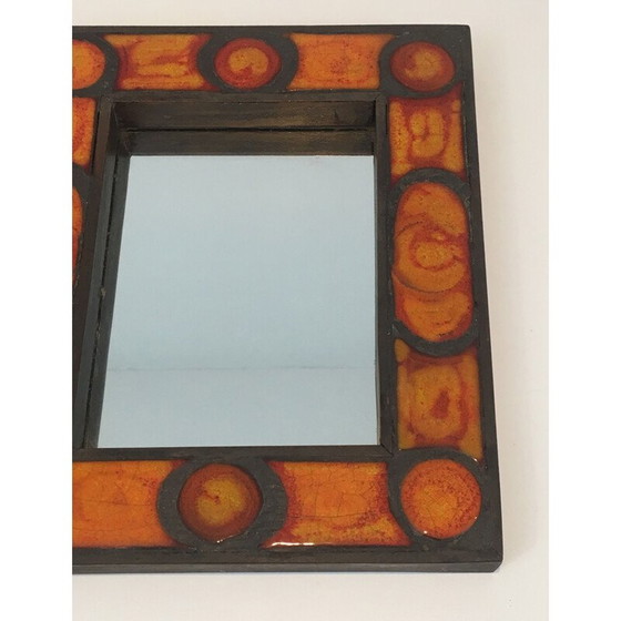 Image 1 of Miroir vintage en céramique dans les tons orangés, 1970