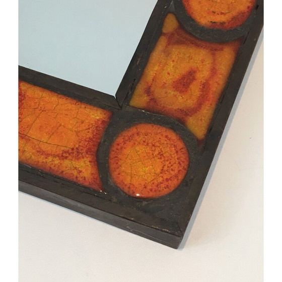Image 1 of Miroir vintage en céramique dans les tons orangés, 1970