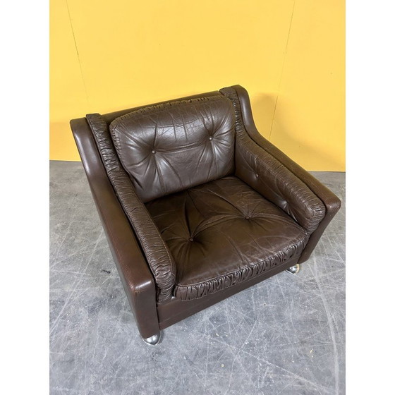 Image 1 of Fauteuil vintage danois à dossier bas en cuir marron, années 1960