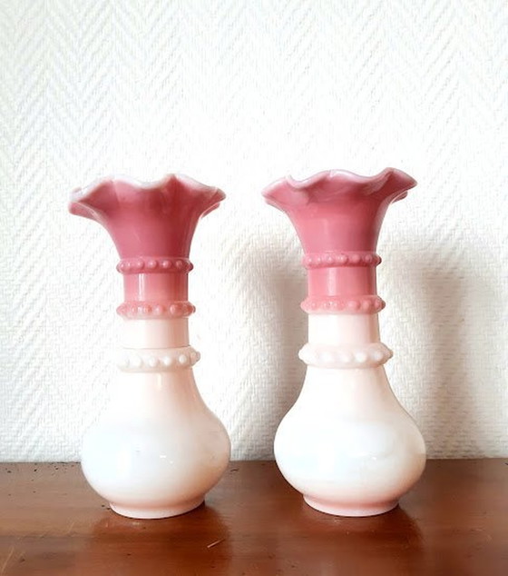 Image 1 of 2X Vases En Opaline De Foire Vers 1920