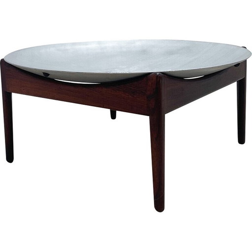 Table basse du milieu du siècle en bois et chrome, Italie, années 1970