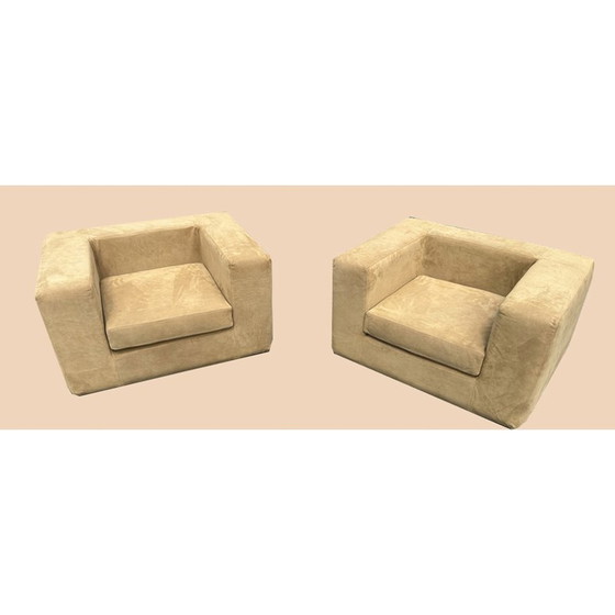 Image 1 of Paire de fauteuils Throw-away vintage en cuir de veau et velours par Willie Landels pour Bonifico Zanotta, 1965