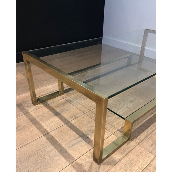 Image 1 of Table basse vintage en laiton et verre par Guy Lefèvre pour Maison Jansen, 1970