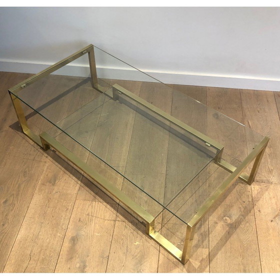 Image 1 of Table basse vintage en laiton et verre par Guy Lefèvre pour Maison Jansen, 1970