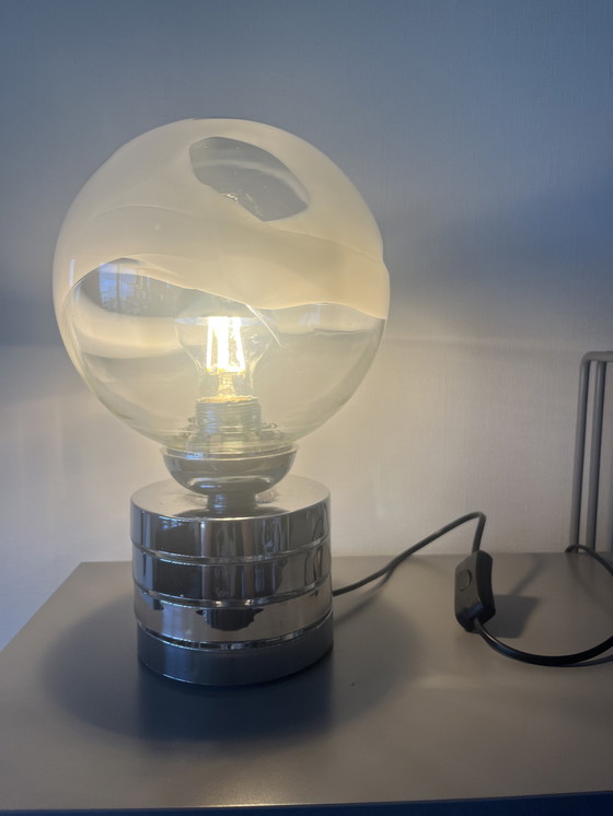 Image 1 of Grande lampe de table vintage de l'ère spatiale, chrome, verre