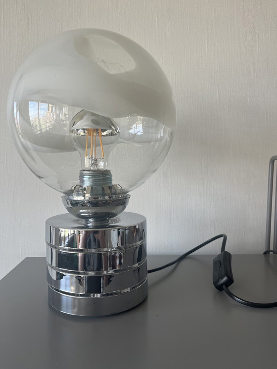 Image 1 of Grande lampe de table vintage de l'ère spatiale, chrome, verre
