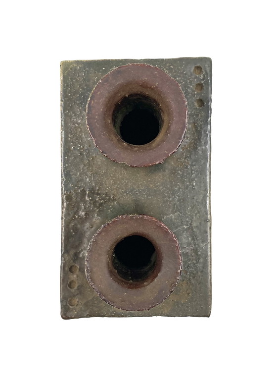 Image 1 of Vase en céramique brutaliste vert foncé, Italie 1980S