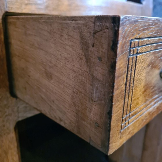 Image 1 of Meuble d'appoint vintage en chêne et marbre blanc, années 1950