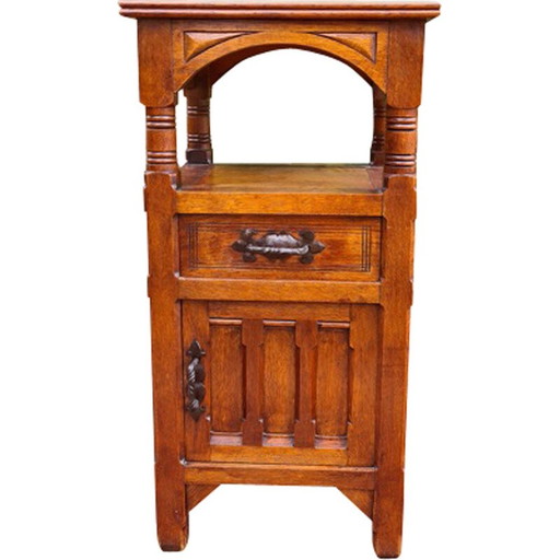 Meuble d'appoint vintage en chêne et marbre blanc, années 1950
