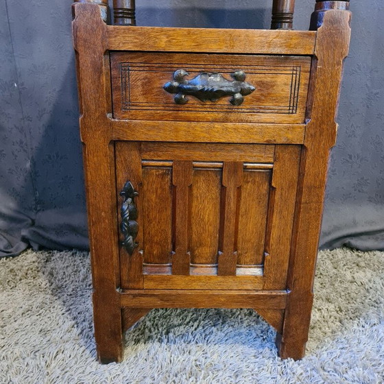 Image 1 of Meuble d'appoint vintage en chêne et marbre blanc, années 1950