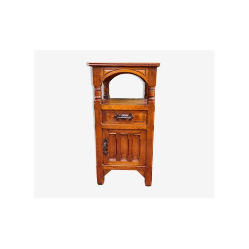 Meuble d'appoint vintage en chêne et marbre blanc, années 1950