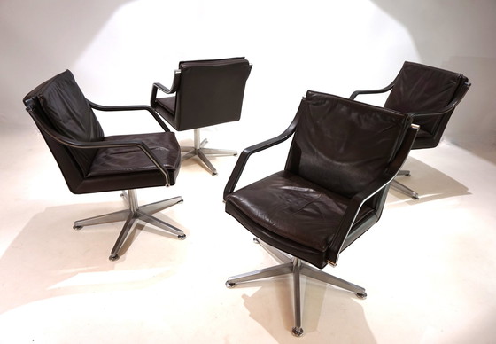 Image 1 of Art Collection Set Of 4 Leather Office Chairs By Rudolf Berndt Glatzel For W. Knoll