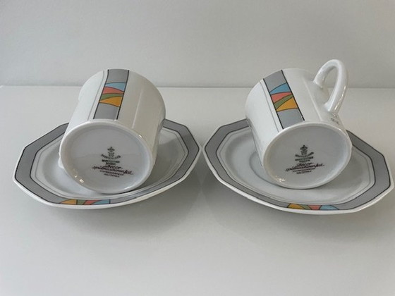 Image 1 of 2X tasses et soucoupes Winterling pour Douwe Egberts - Céramique de style Memphis - Allemagne de l'Ouest, années 1980