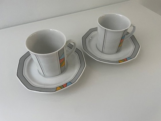 Image 1 of 2X tasses et soucoupes Winterling pour Douwe Egberts - Céramique de style Memphis - Allemagne de l'Ouest, années 1980